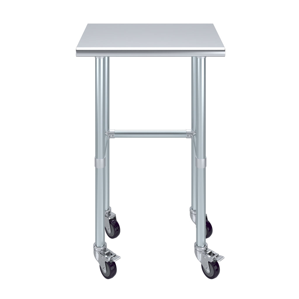 AmGood 36 Long x 30 Deep Stainless-Steel Work Table with Open Base and Wheels, Mobile Metal Table