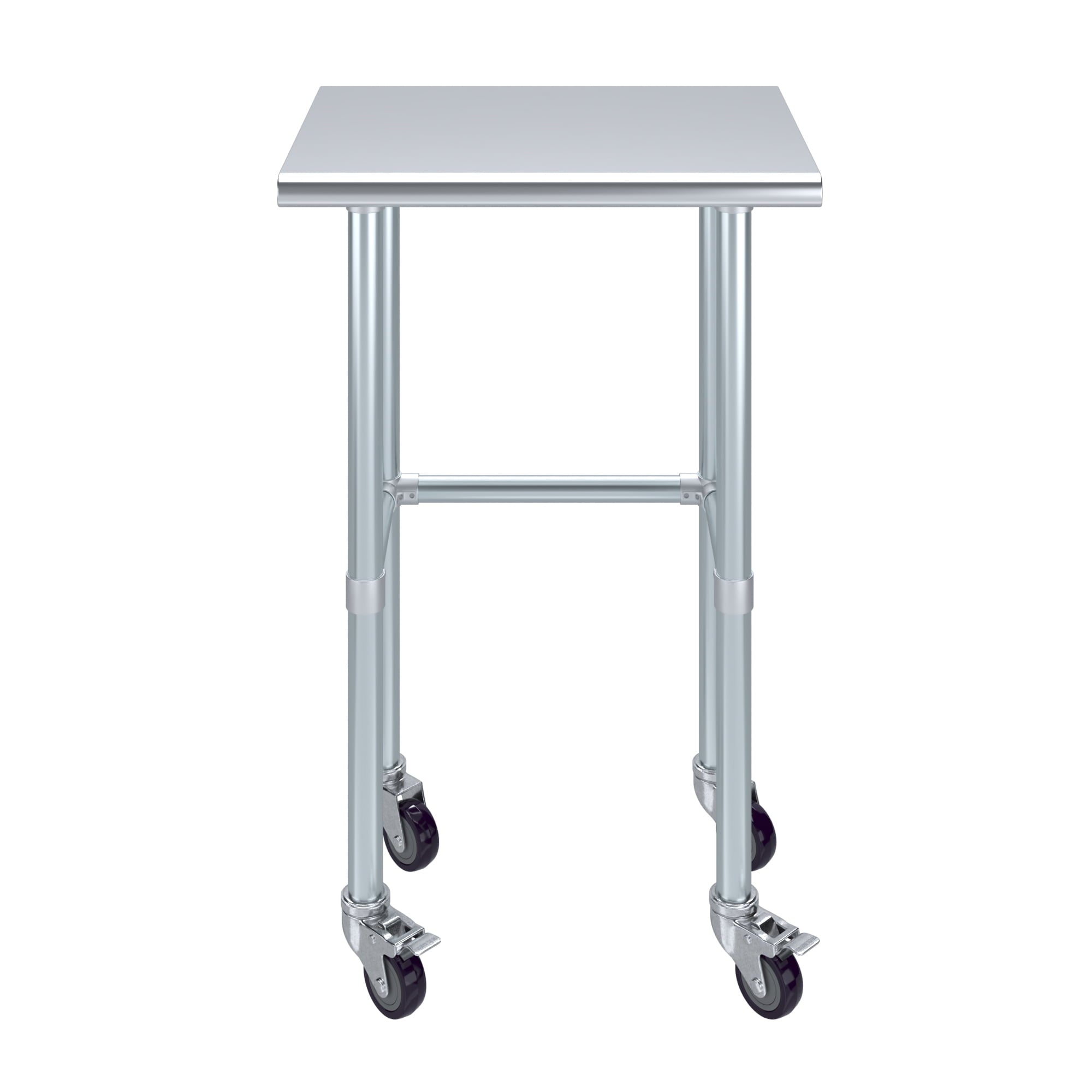 AmGood 36 Long x 30 Deep Stainless-Steel Work Table with Open Base and Wheels, Mobile Metal Table