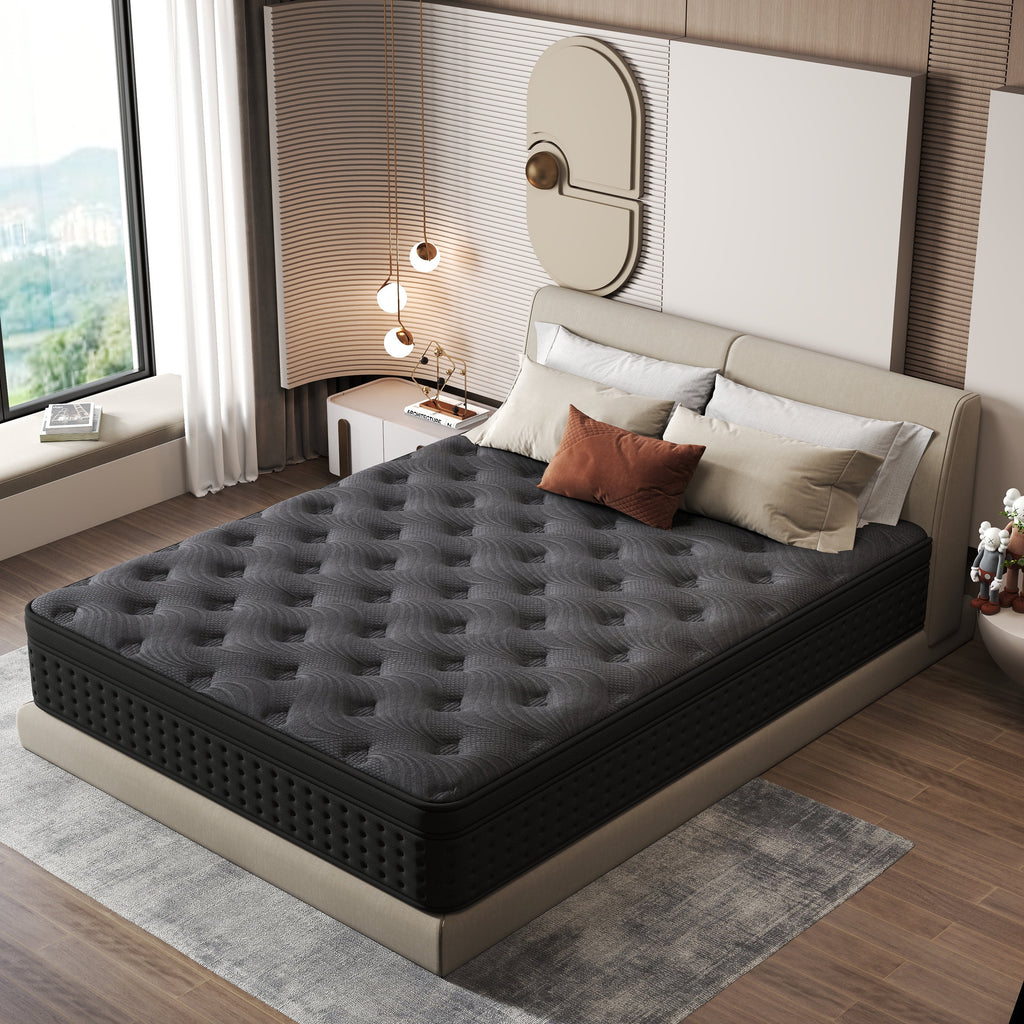 Zekbip 12 inch Queen Mattress in a Box, Hybrid Gel Memory Foam with Individually Wrapped Pocket Coils, Medium Firm, Pressure Relief, Cooling Sleep Support for Adult
