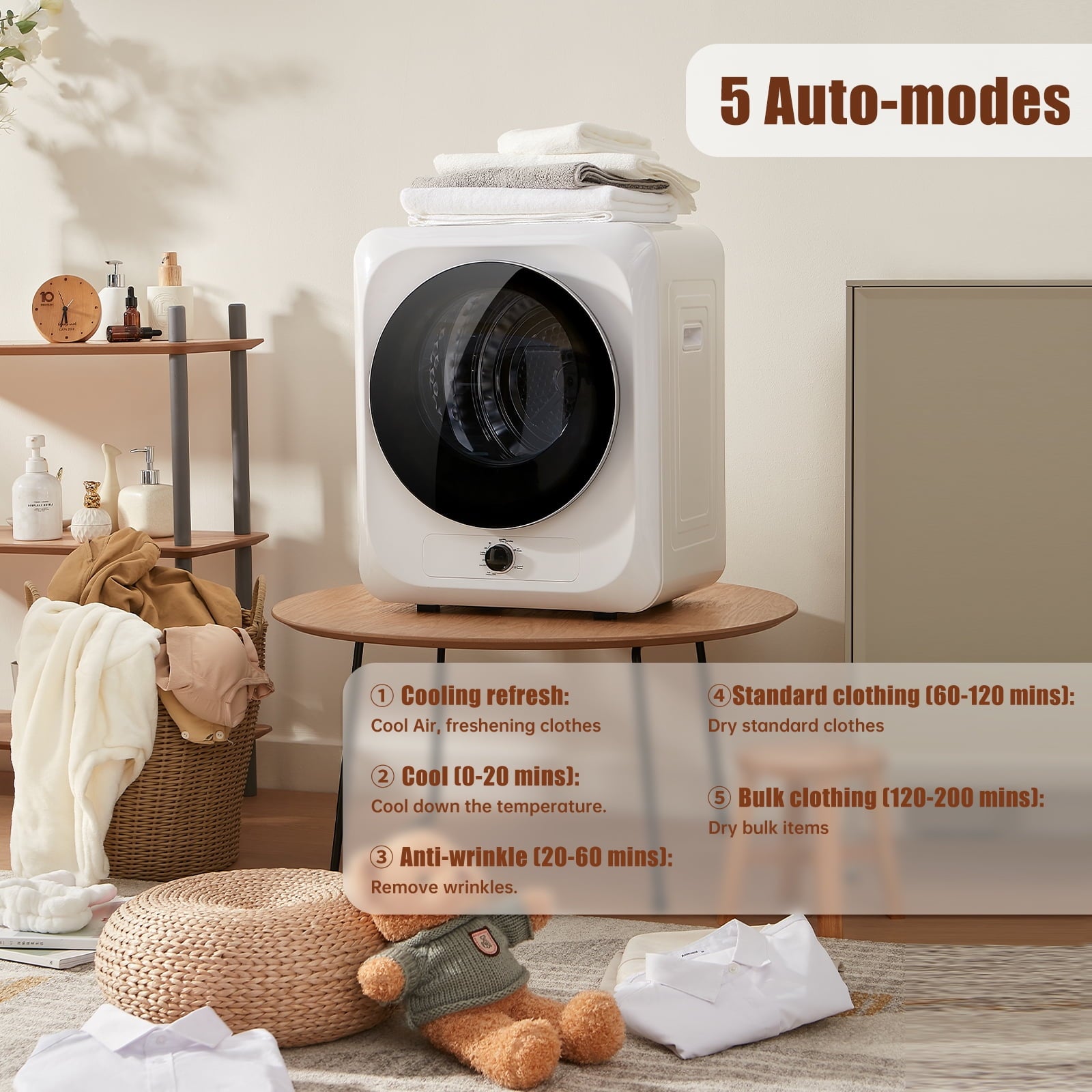 Auertech 850W, 1.6 Cu.ft. Portable Cloth Dryer Electric Compact Laundry Dryer, Stainless Steel Tub