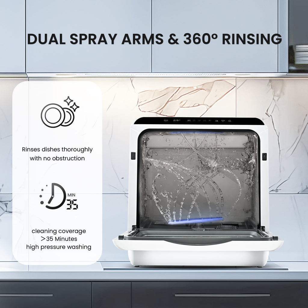 Simzlife Portable  Countertop Dishwasher with 5-Liter Built-in Water Tank and Air-Dry Function, 5 Washing Programs, 4 Place Setting