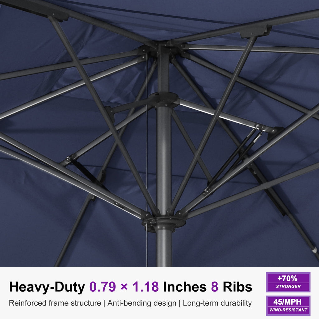PURPLE LEAF OUTDOOR 16 x 16 FT Extra Large Rectangle Patio Market Table Sun Umbrella Heavy-Duty with Semi-Auto Open Maximum Coverage for Restaurant Hotel Resort Cafe Poolside Beige