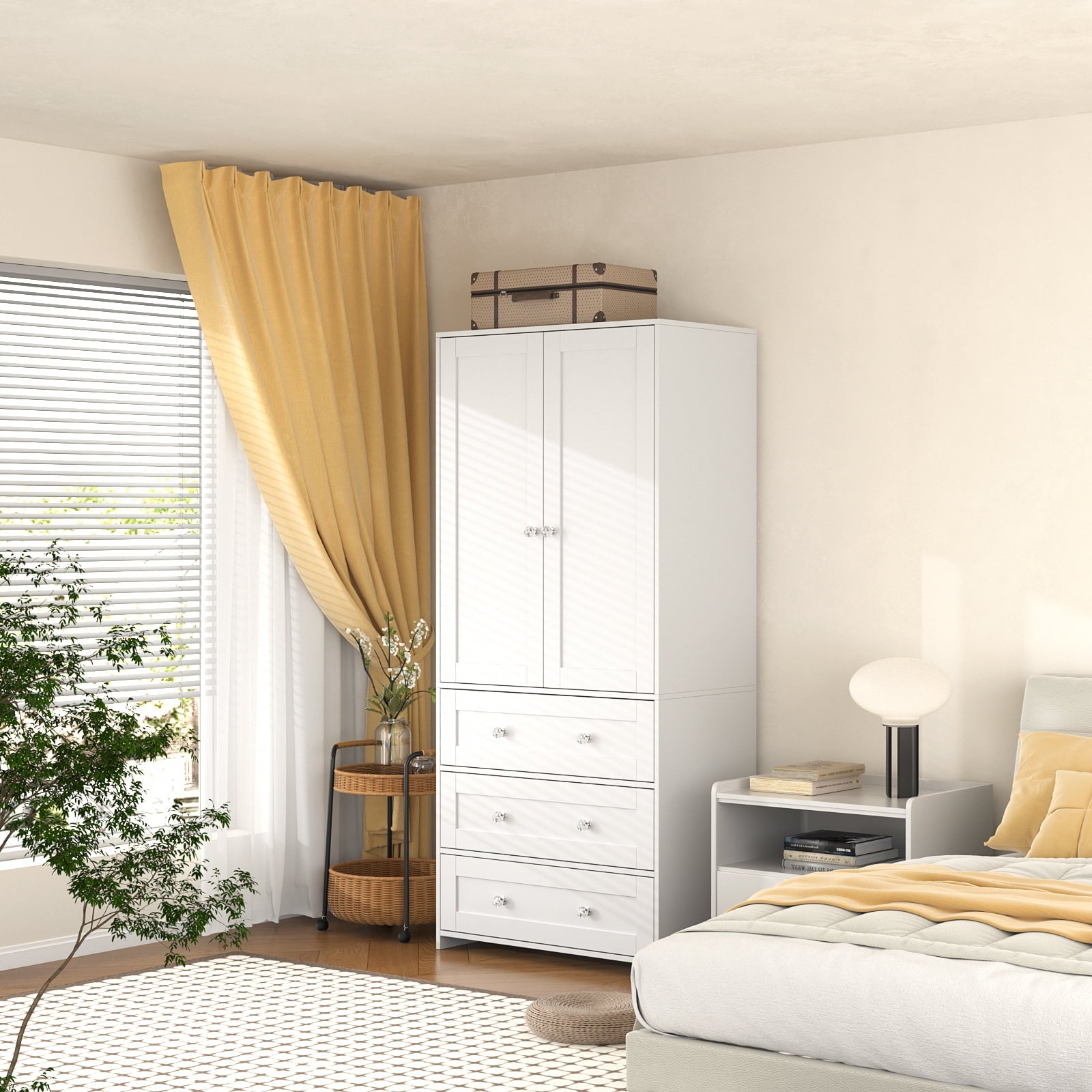 Richya Wooden Freestanding Wardrobe Closet Cabinet with 3 Drawers,Modern Wood Closet Storage Cabinet for Bedroom