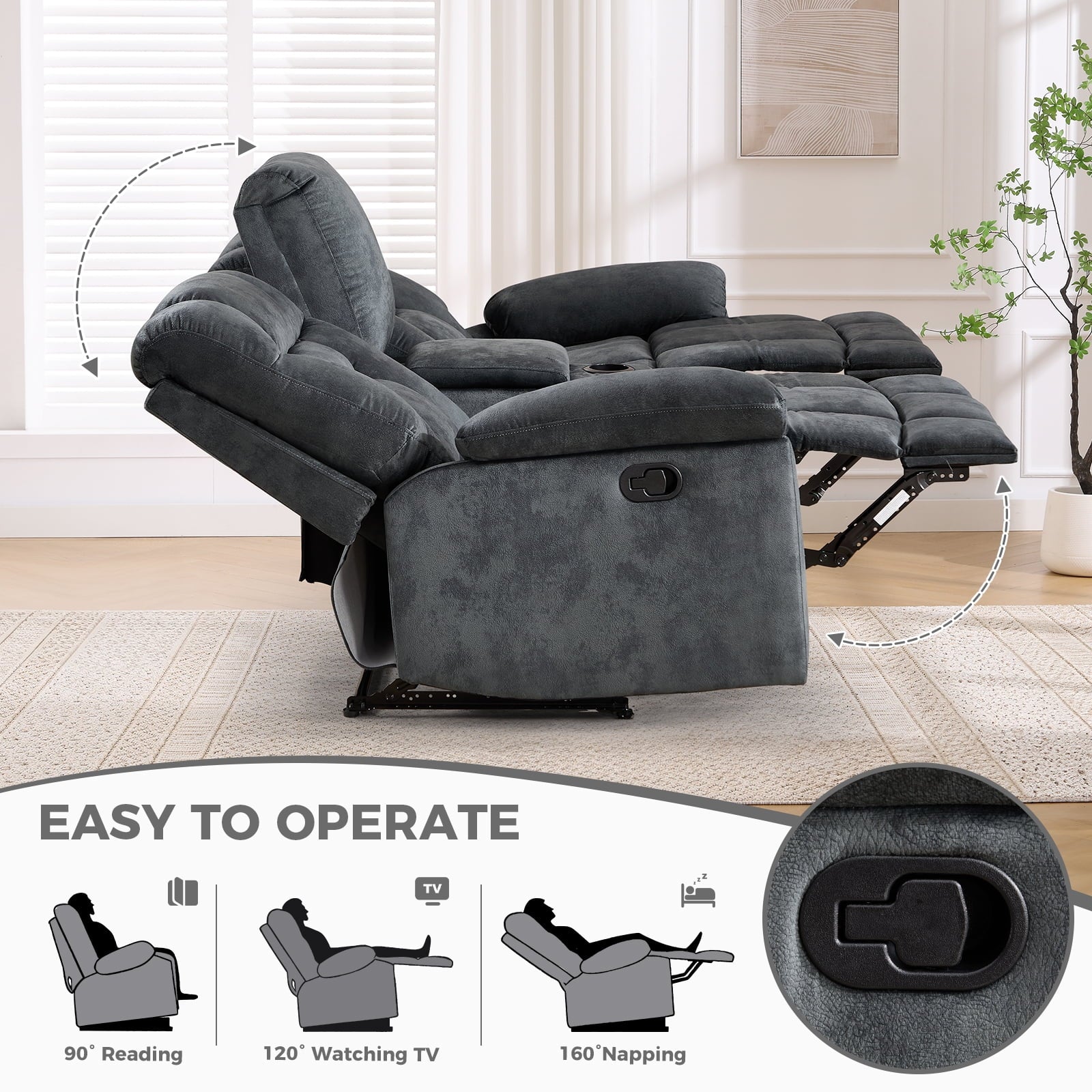 Bonzy Home Brown Manual Recliner Sofa Set with Single Seat, Loveseat, Hidden Storage and Cup Holders