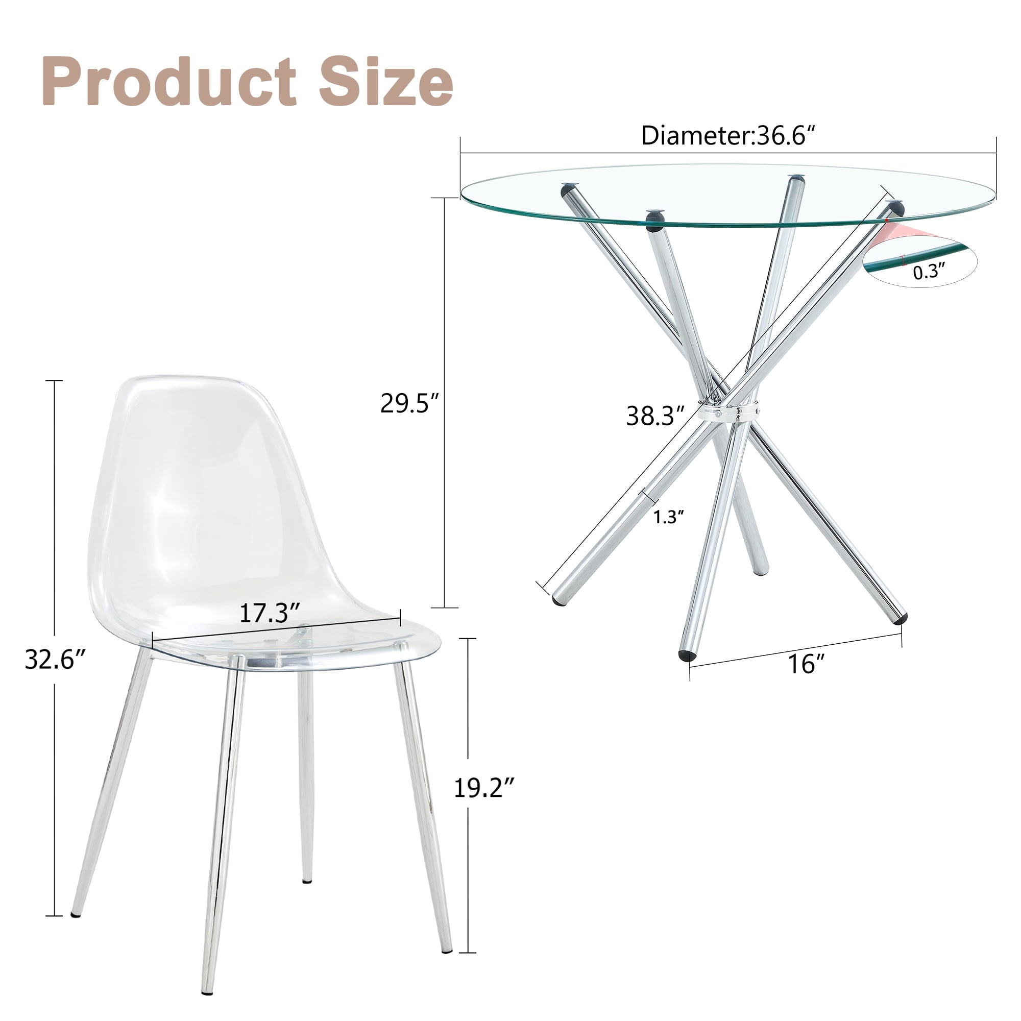 LUFTUT 36.6 Round Glass Dining Table, Modern Gold Base Kitchen Table, Small Space Bistro Table, Clear Tempered Glass Top for Apartmen