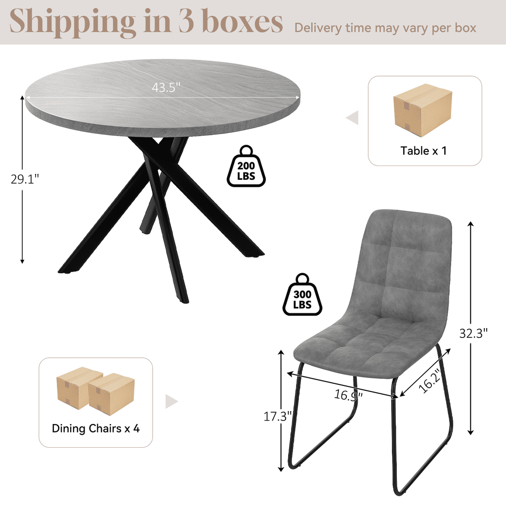 43.5 Round Dining Table for 4, Space Saving Kitchen Table with Metal Legs, Mid Century Modern Dining Table for Dining Living Room Apartment Small Space