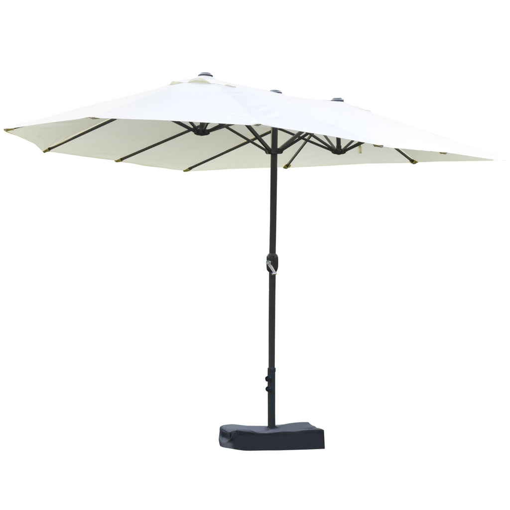 Outsunny Patio Umbrella 15' Steel Rectangular Outdoor Double Sided Market with base, Sun Protection & Easy Crank for Deck Pool Patio, Beige