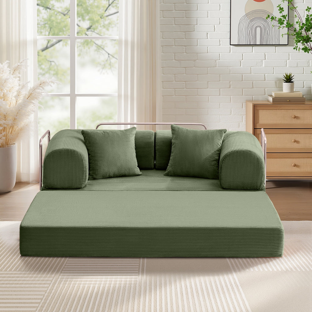 COOLHUT 63 W Combination Sofa, High Rebound Density Foam Sofa Couch, Two Forms Floor Couch Three Seats Sofa Bed for Living Room, Bedroom, Green