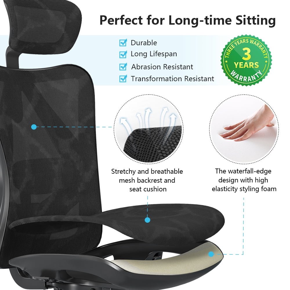Sihoo M57 Ergonomic Office Chair, Adjustable Swivel Mesh High Back Desk Chair with Headrest, Lumbar Support, Black