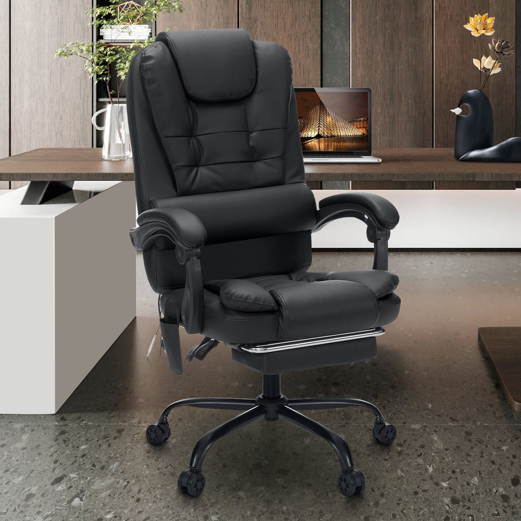 Hoffree Executive Office Chair Massage and Footrest Ergonomic Computer Desk Chair Reclining High Back Leather Office Chair Lumbar Back Support Swivel Rolling for Home Office Black