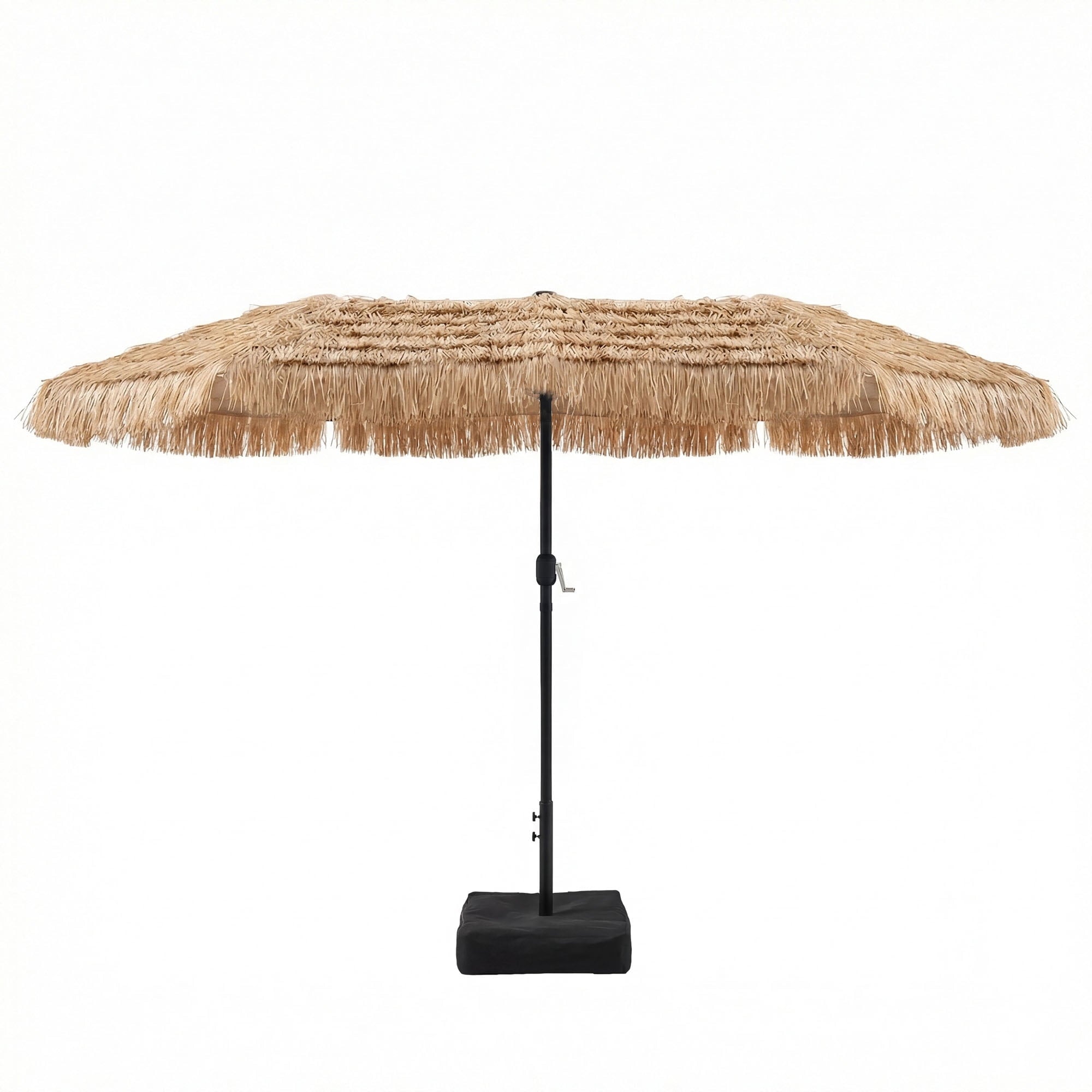 LAZZO 15ft Large Patio Umbrella with Base and Lights, Double-Sided Rectangular Outdoor Deck Umbrella, Tiki Style