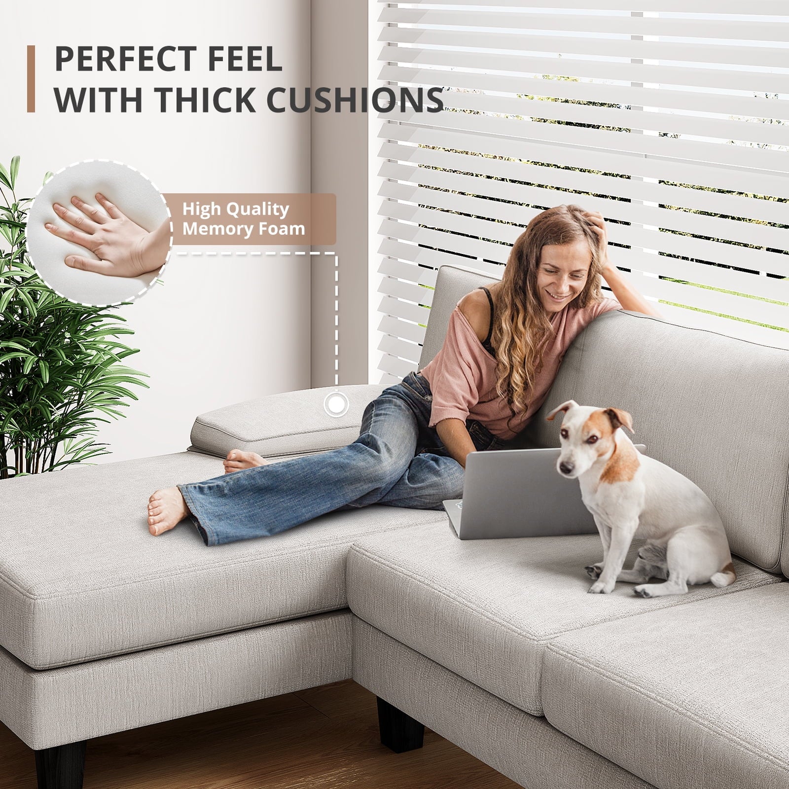 Furmax Chenille U Shaped Sectional Sofa, Gray
