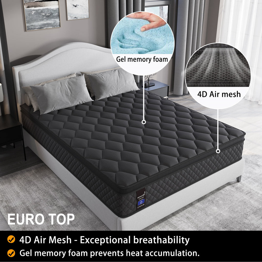 Viscountess 12 Inch Full Mattress Eurotop with Gel Memory Foam Hybrid Mattress in a Box Individually Wrapped Pocket Coils Innerspring Motion Isolation Edge Support