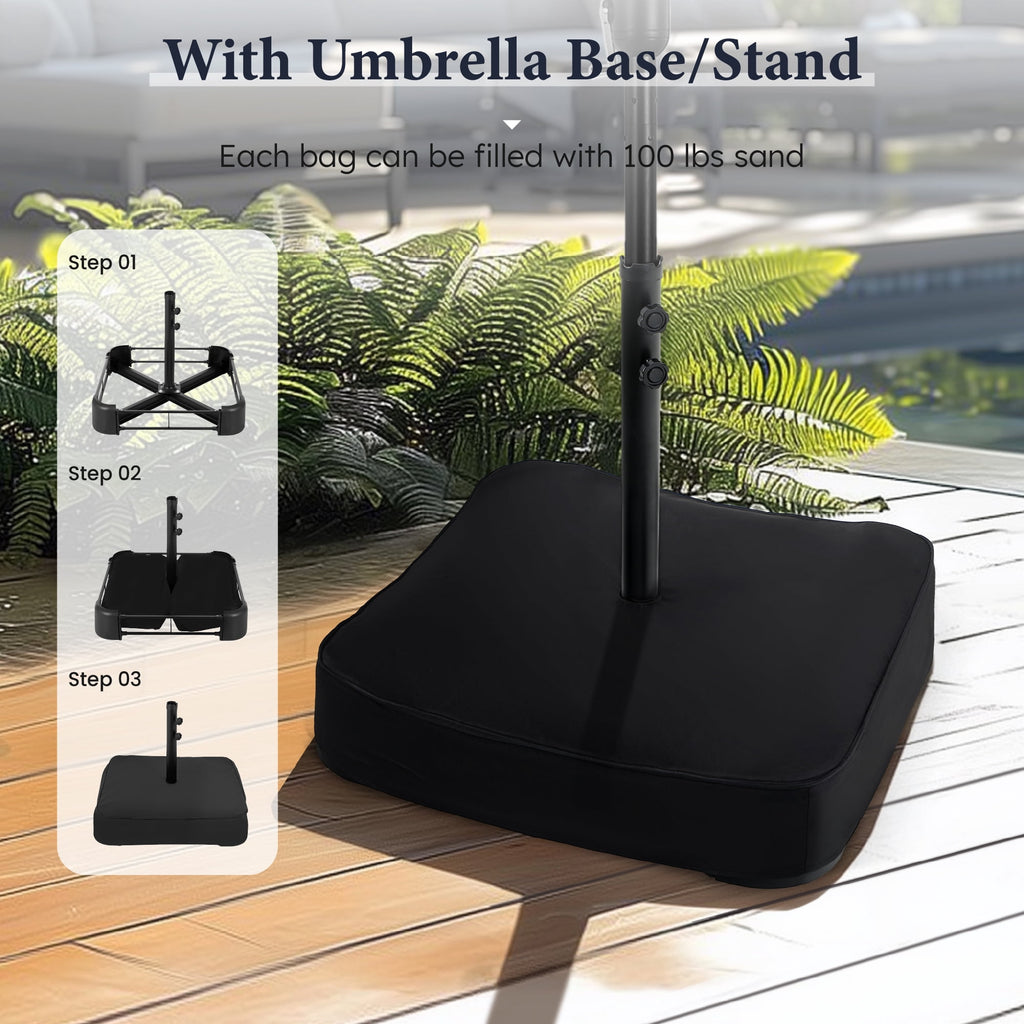 SUMMIT LIVING 15 ft Large Patio Umbrella with Base (Included) Double-Sided Rectangular Outdoor Deck Umbrella for Outside - Beige