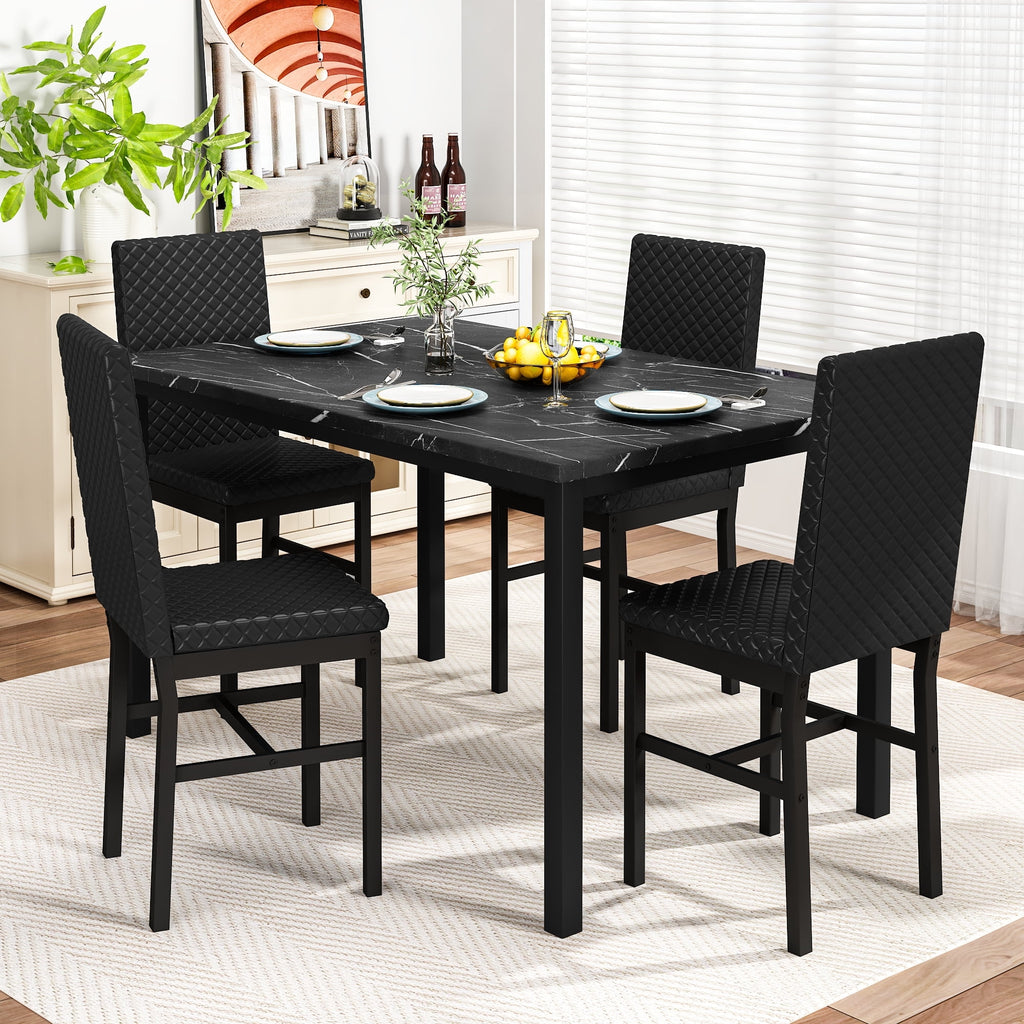 Baxluxe Dining Table Set for 4, Modern 5 Piece Dining Table Set, Faux Marble Kitchen Table and 4 Velvet Upholstered Chairs for Apartments, Dining Rooms, Small Spaces, Gray