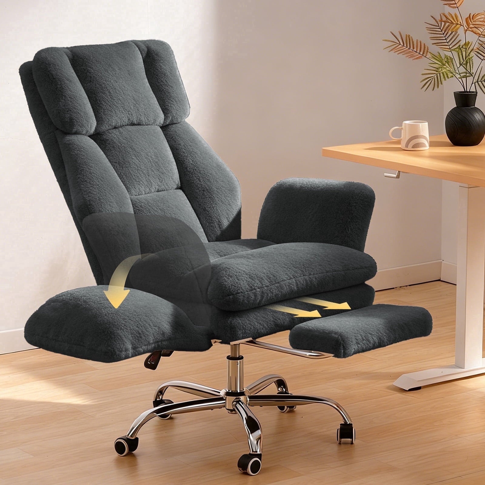 Patbrela Big and Tall Office Chair, Cloud Plush Swivel Desk Chair with 6-Level Adjustable Armrests, Home Ergonomic Executive Office Chair for Work, Gaming, Beige