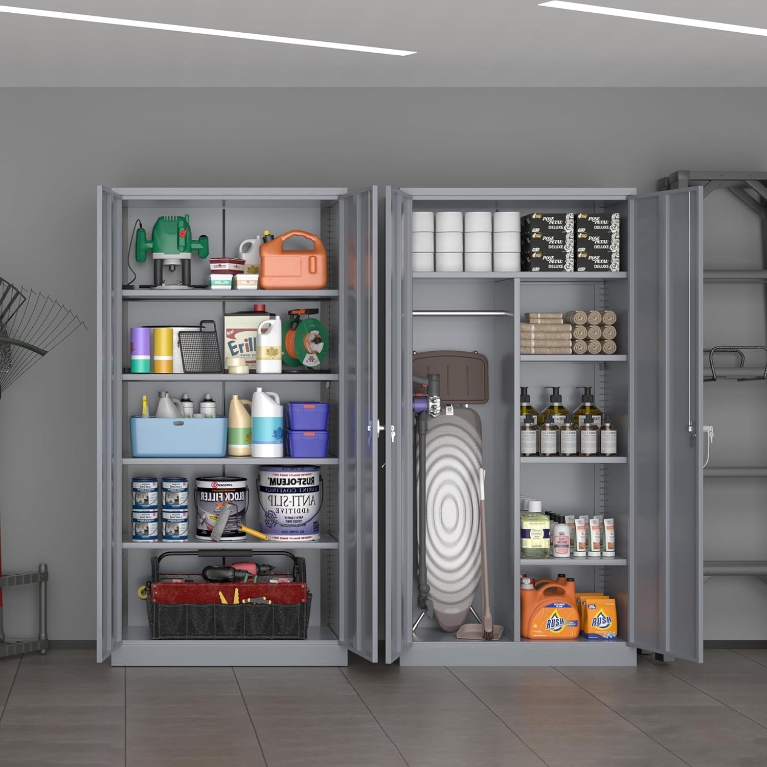 SUNCROWN Garage Storage Cabinets with Doors and Shelves, 72 Steel Tool Locking Cabinet, Metal Storage Cabinet for Home Office, Warehouse, School (White)