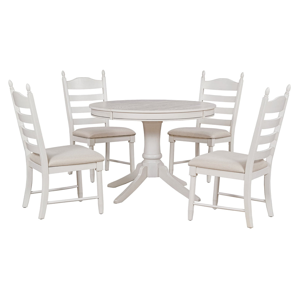 Harper & Bright Designs Farmhouse 5 Piece Kitchen Dining Table Set for 4, Solid Wood Extendable Round Dining Table Set and 4 Upholstered Chairs, Retro Dining Set for Kitchen, Natural Wood Wash