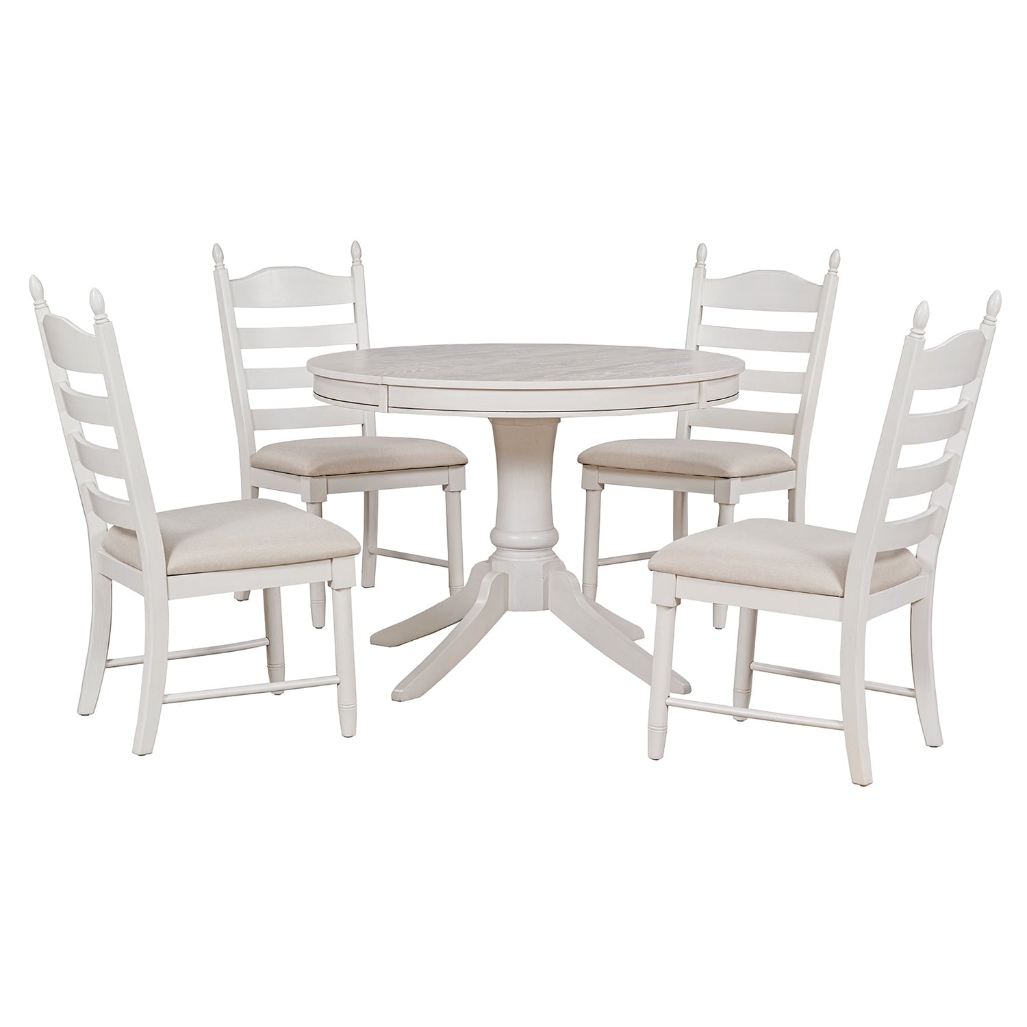 Harper & Bright Designs Farmhouse 5 Piece Kitchen Dining Table Set for 4, Solid Wood Extendable Round Dining Table Set and 4 Upholstered Chairs, Retro Dining Set for Kitchen, Natural Wood Wash