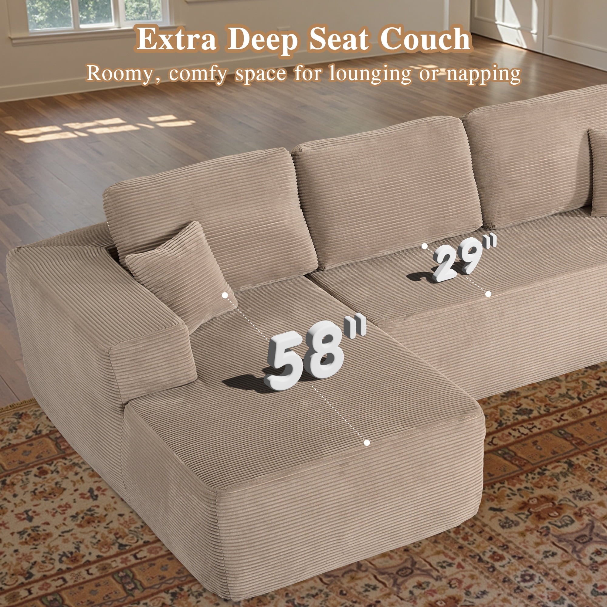 Ovios 106 Cloud Sofa Couch No Assembly Boneless Deep Seat Sofa for Living Room, Black (Corduroy)