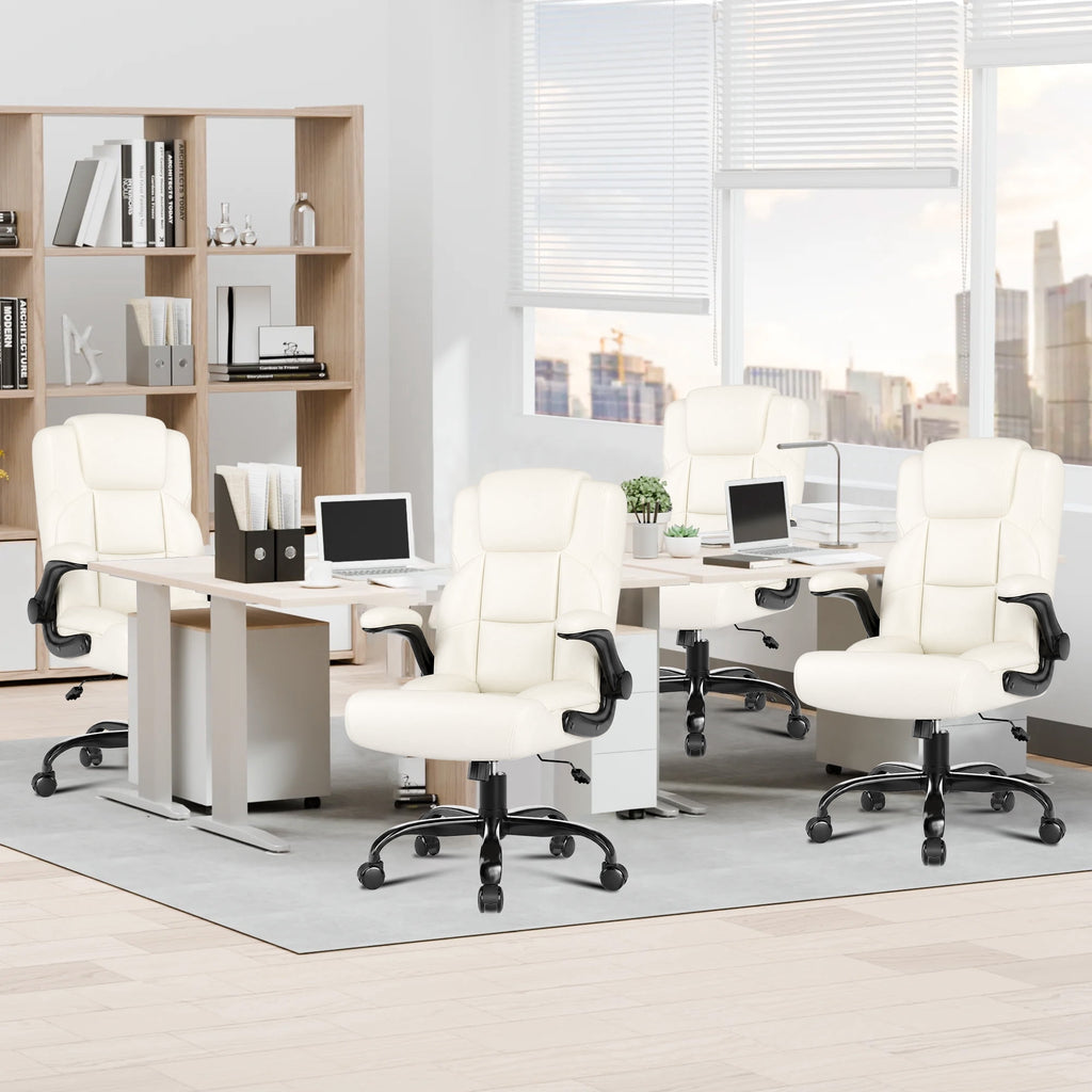 JONPONY Leather Office Chair, Big and Tall 500lbs Ergonomic Desk Chairs with Back Support, Executive Leather Chair with Wheels for Home Office, with Adjustable Padded Armrest & Lumbar Support , Black