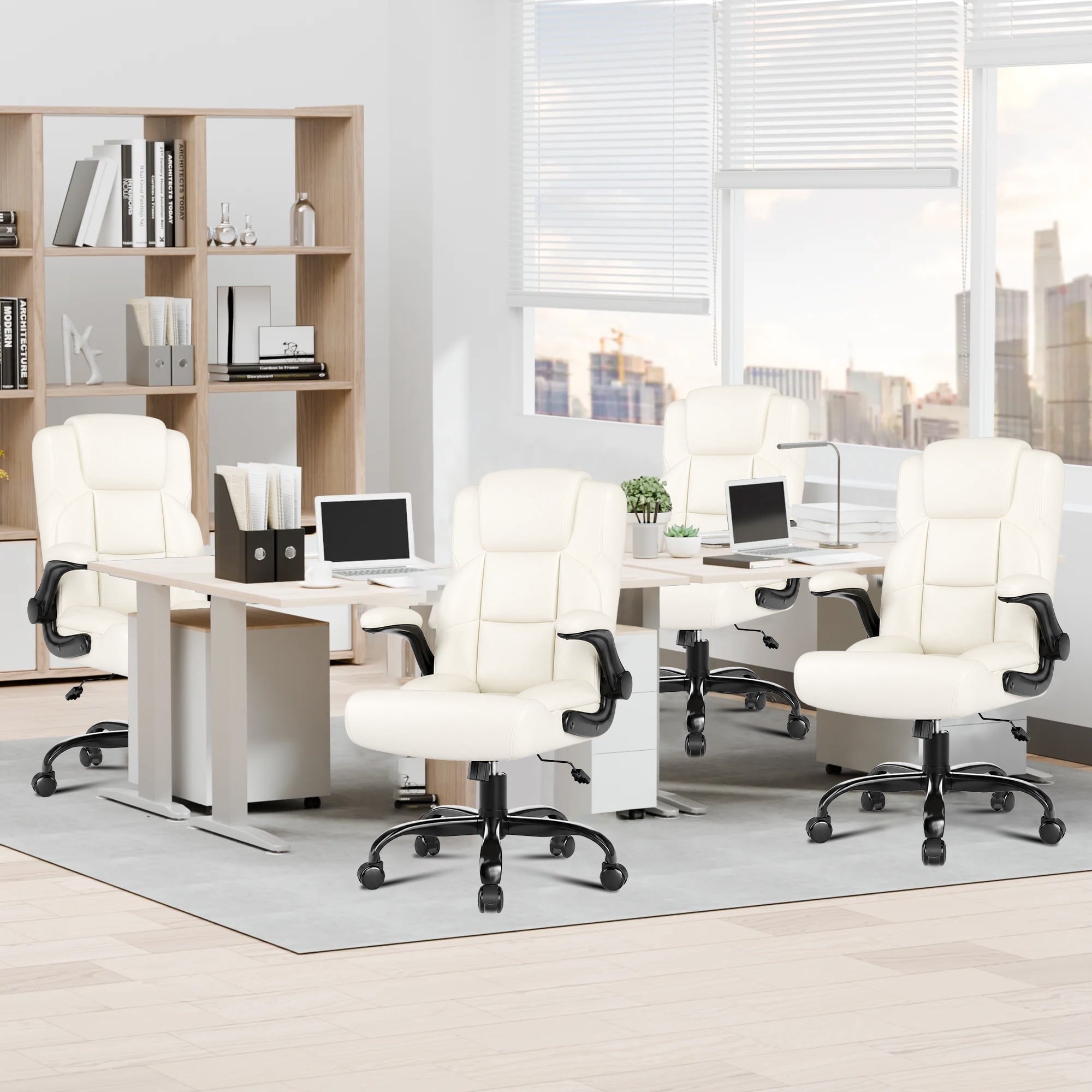JONPONY Leather Office Chair, Big and Tall 500lbs Ergonomic Desk Chairs with Back Support, Executive Leather Chair with Wheels for Home Office, with Adjustable Padded Armrest & Lumbar Support , Black