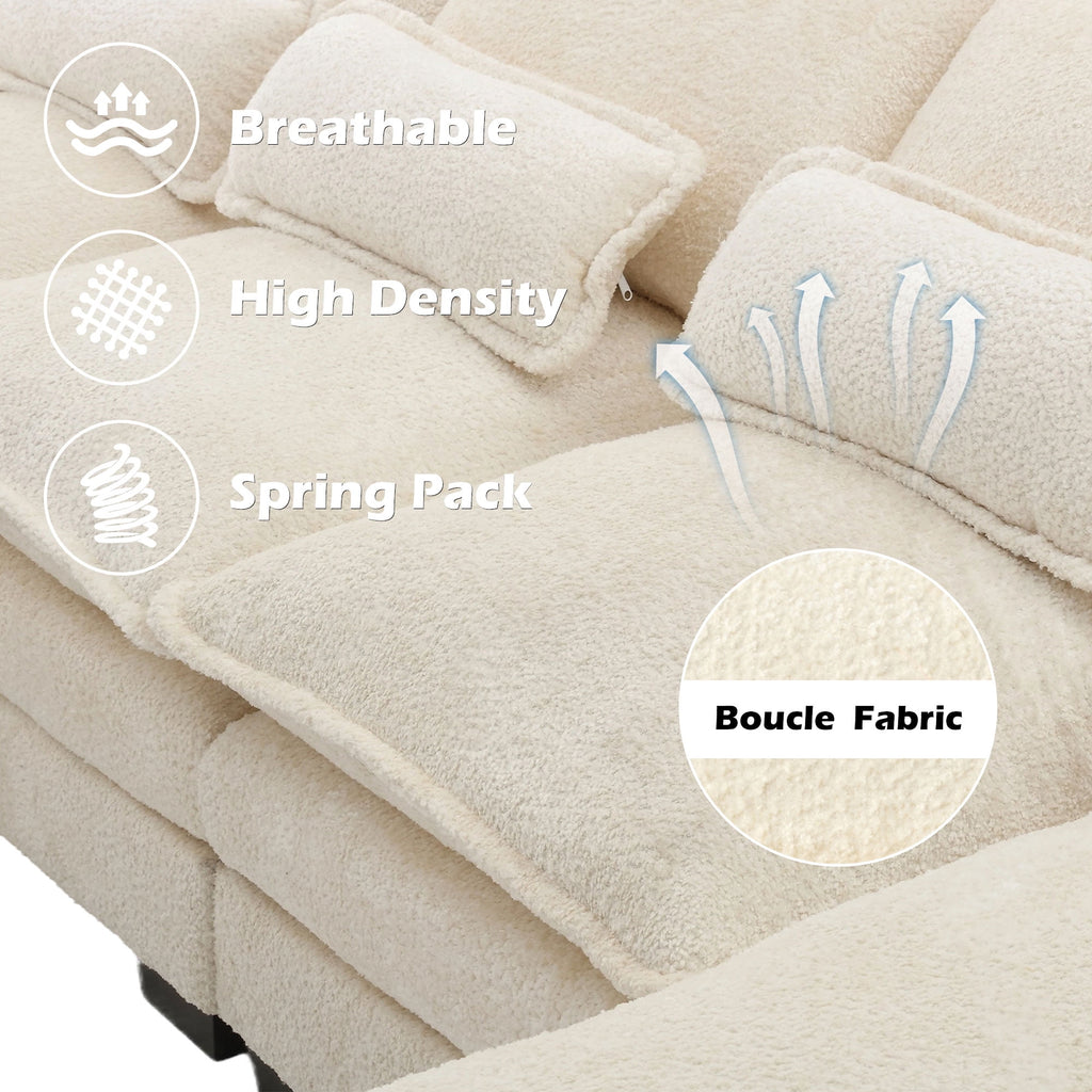 JONPONY109.45 U Shaped Couch,Oversized 4 Seat Sectional with 4 Waist Pillows, Convertible Upholstery Symmetrical Sofá,Sleeper Sofa Couch with Double Chaise Lounge &Memory Foam for Living Room, Beige
