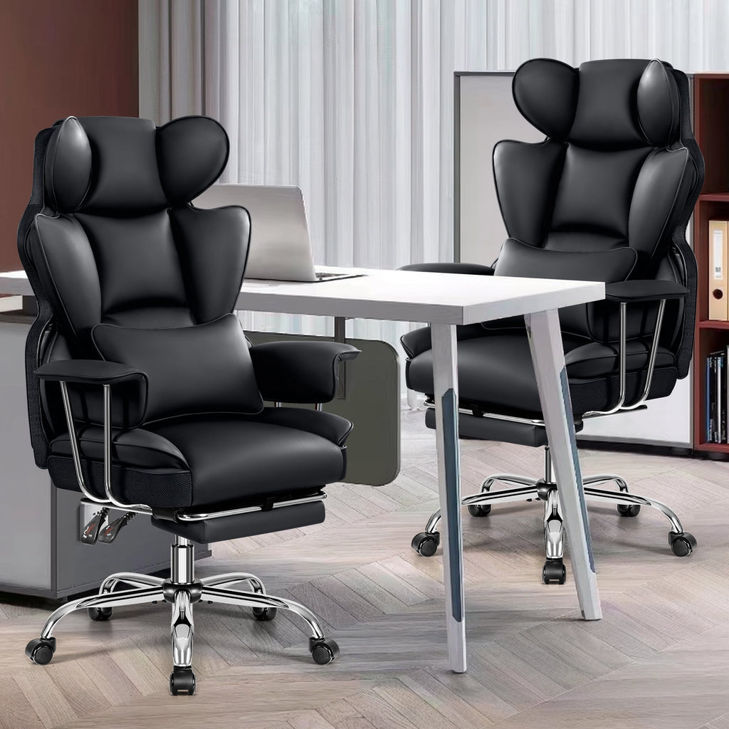 COOLHUT Big and Tall Office Chair 500LBS Wide Seat Ergonomic Computer Desk Chair, PU Leather Executive Office Chair with Footrest, Adjustable Task Chair Lumbar Back Support 8 Hour, Black