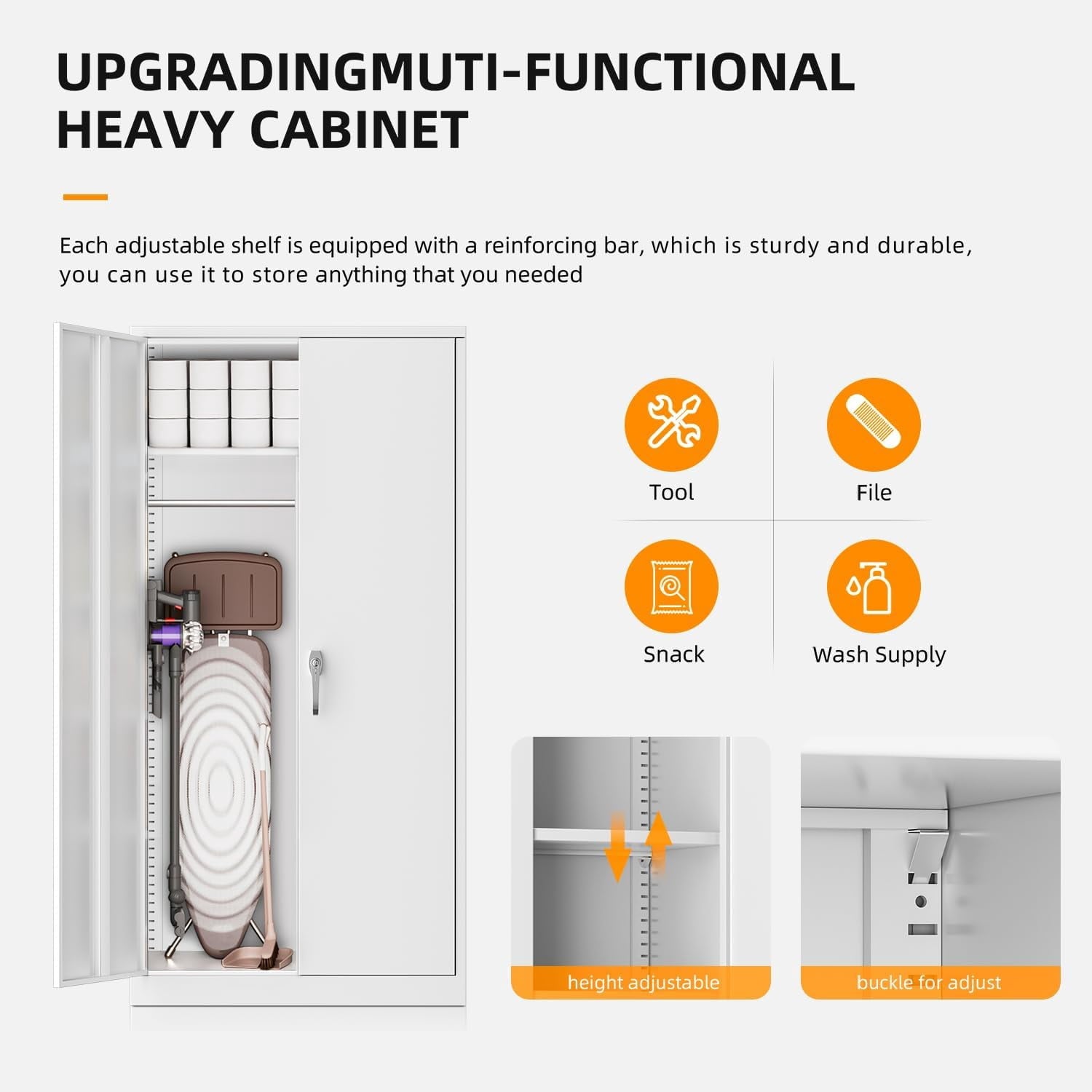 SUNCROWN Garage Storage Cabinets with Doors and Shelves, 72 Steel Tool Locking Cabinet, Metal Storage Cabinet for Home Office, Warehouse, School (White)