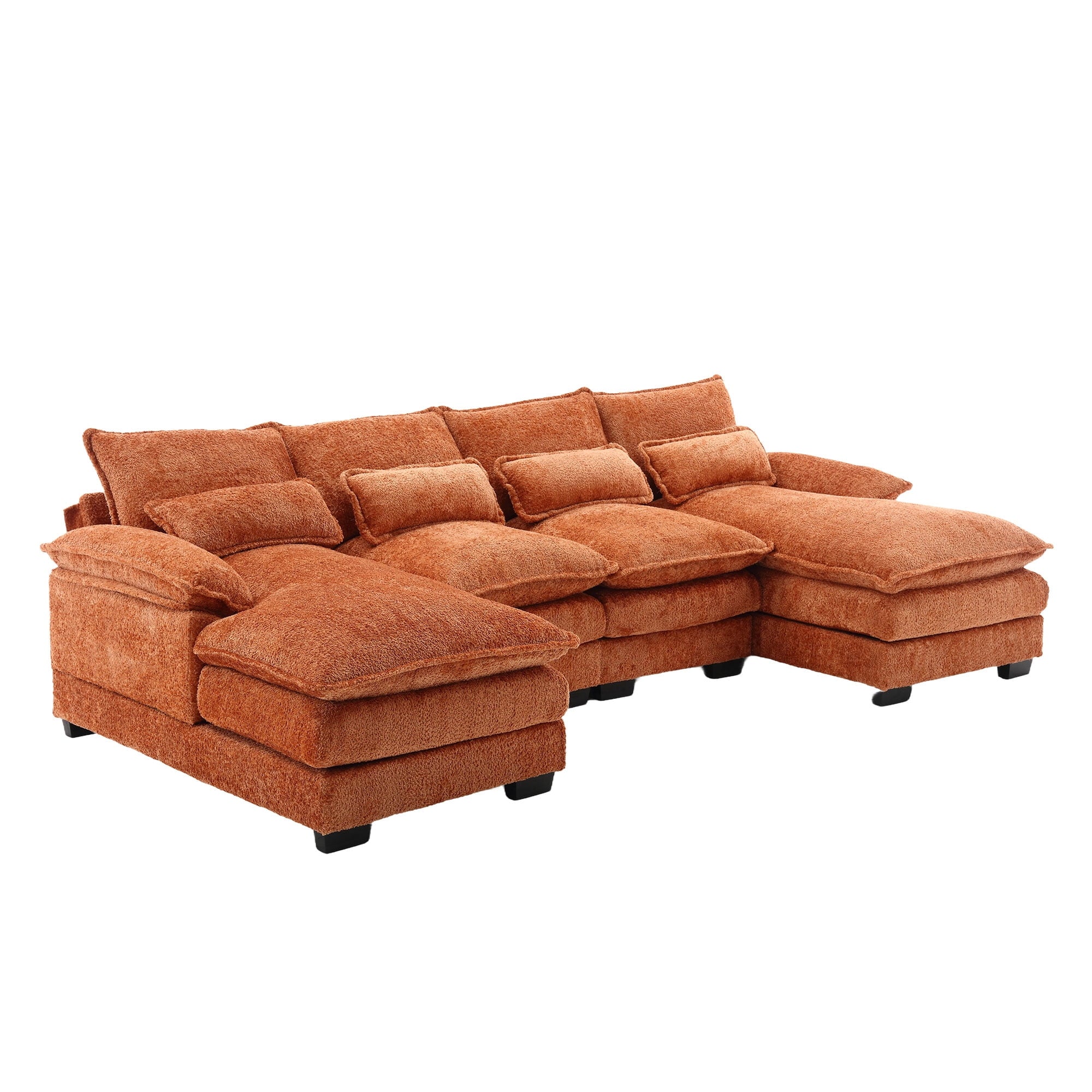 JONPONY109.45 U Shaped Couch,Oversized 4 Seat Sectional with 4 Waist Pillows, Convertible Upholstery Symmetrical Sofá,Sleeper Sofa Couch with Double Chaise Lounge &Memory Foam for Living Room, Beige