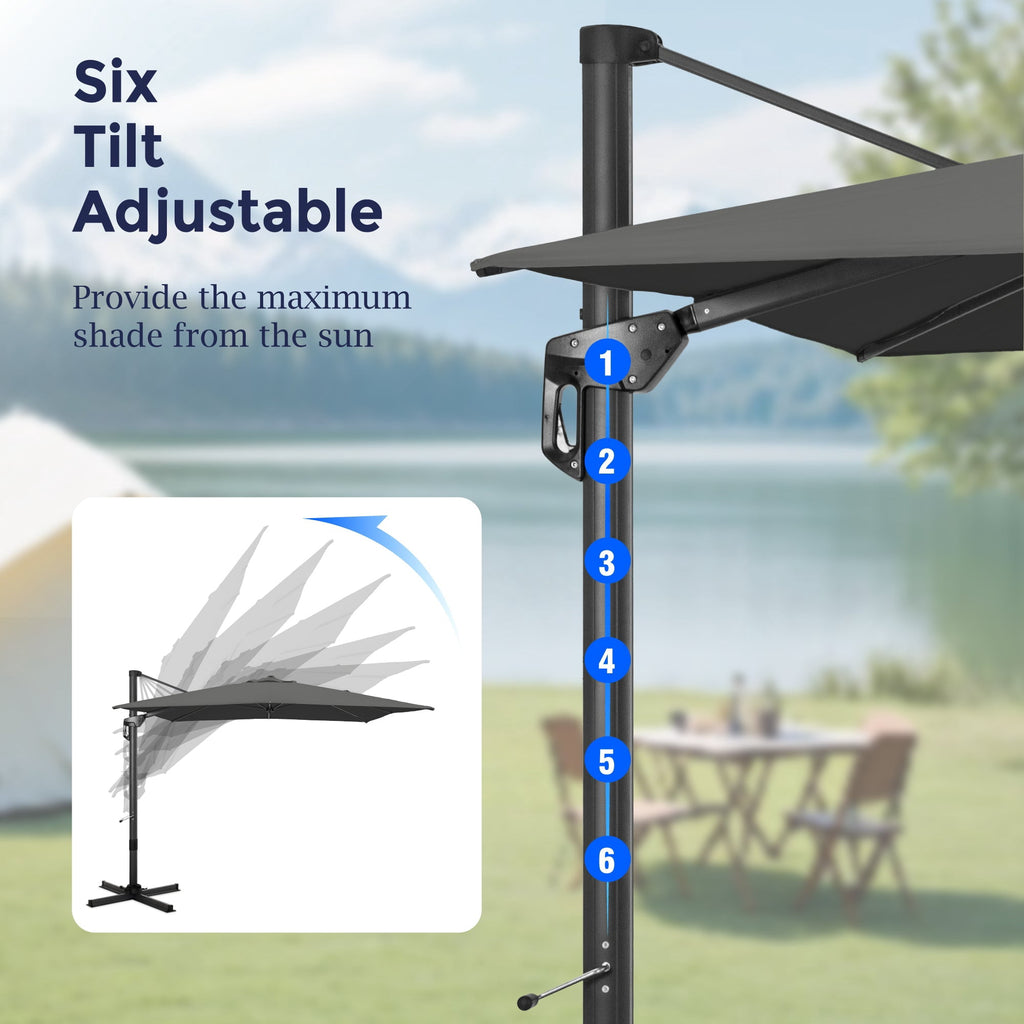 Alpha Joy 12x9ft Outdoor Patio Umbrella Large Rectangle Offset Cantilever Double Umbrella with 360°Rotation, Beige
