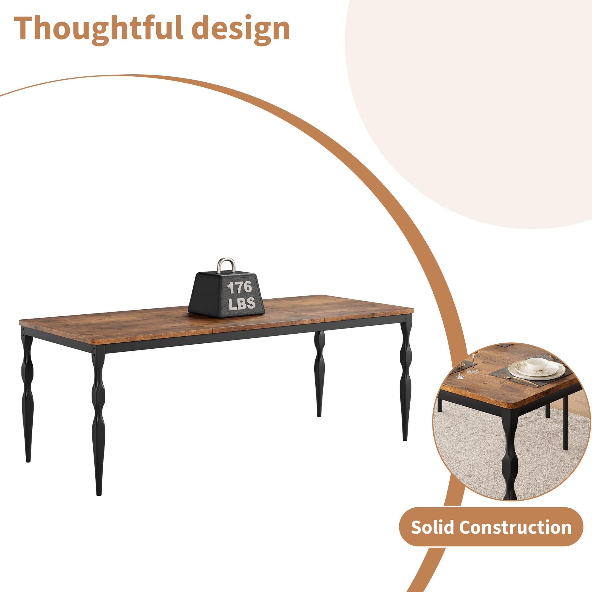 M optimized 78-inch Farmhouse Dining Table for 8, Rustic Rectangular Kitchen Table with Large Tabletop, Long Wooden Dining Room Table with Heavy Duty Legs