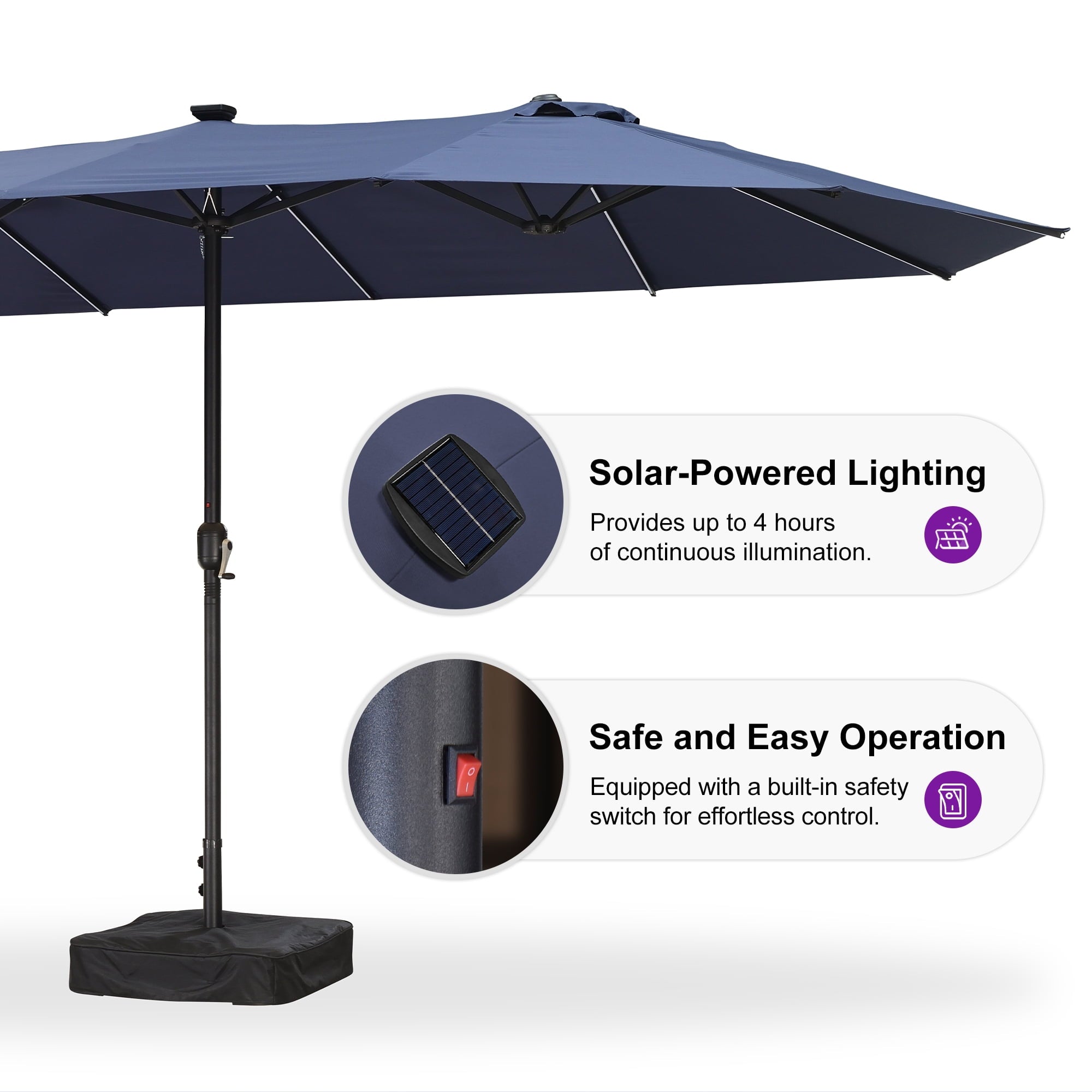 PURPLE LEAF 13ft Market Patio Umbrella with Solar LED and Base Double-Sided Sun Umbrellas for Pool Beach Deck Backyard Taupe
