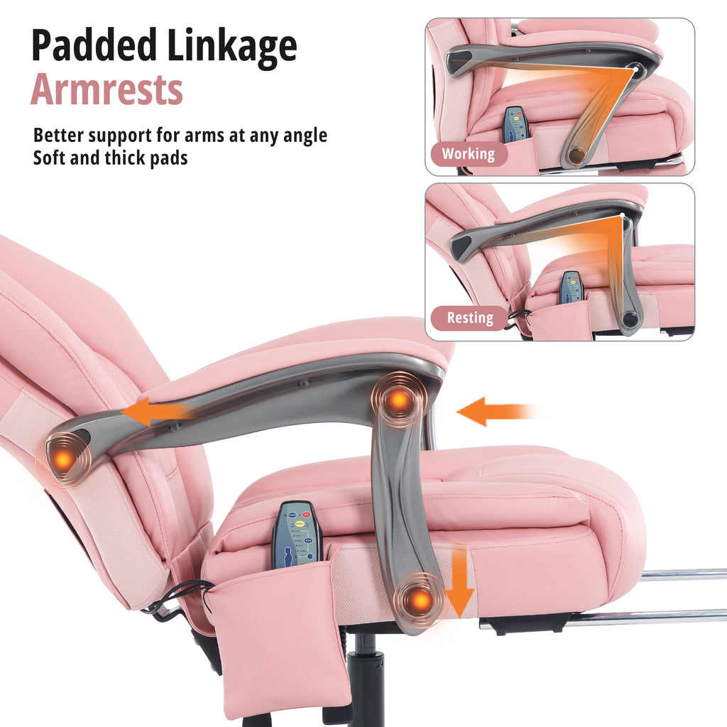 Heated Massage Office Chair with 6 Points Vibration, Reclining Ergonomic Desk Chair with Footrest for Extra Comfort, PU Leather High Back Executive Computer Chair, Thick Padded Massage Chair
