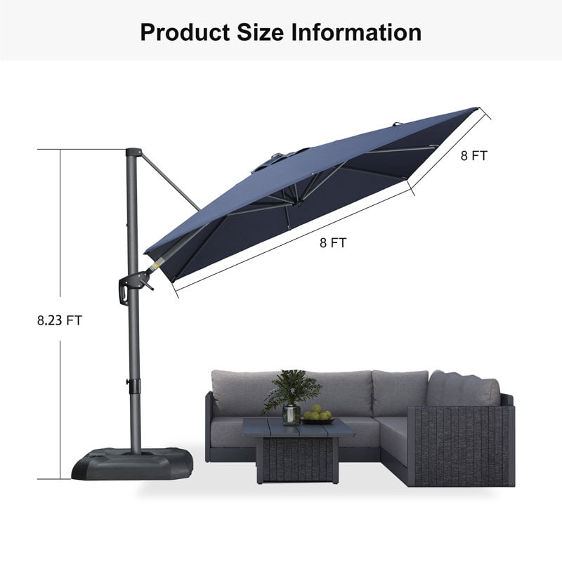 PURPLE LEAF OUTDOOR 10x13 FT Extra Large Rectangle Cantilever Umbrella with Base - 360° Rotating Heavy-Duty Aluminum Frame, Waterproof Graphite Grey Patio Sunshade for Oversized Pool Deck & Backyard
