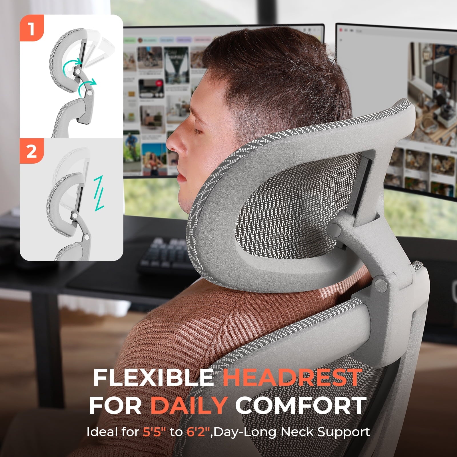 Ergonomic Mesh Office Chair with Adjustable Lumbar Support, Flip-Up Arms, Headrest, Swivel Task Chair for Home Office