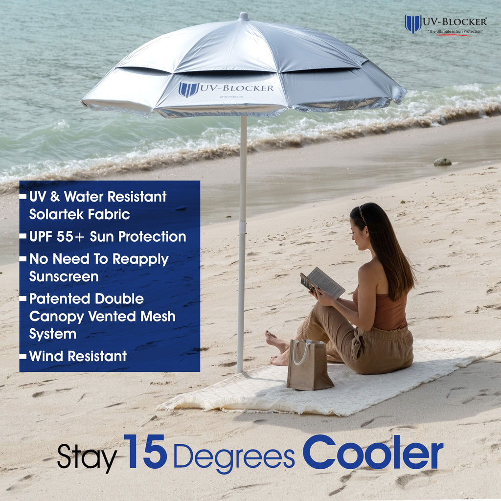 UV Blocker Beach Umbrella Sun Protection UPF 55+ Heavy Duty Large Beach Umbrellas for Sand 7.5 Foot