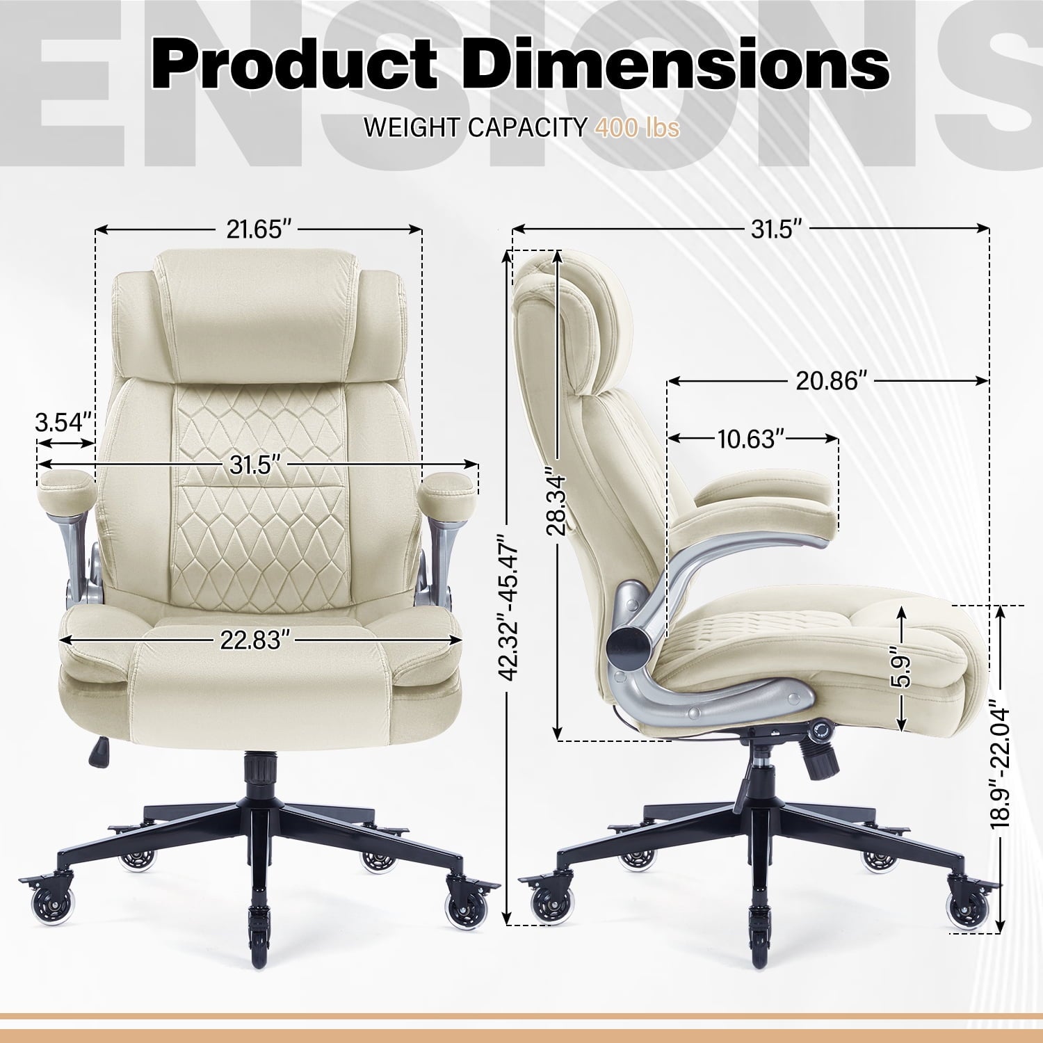 High Back Office Chair with Lockable Wheels, 400lbs Large Fabric Executive Desk Chair, Adjustable Lumbar Support Flip up Arms, Ergonomic Home Office Computer Chair with Storage Pocket, Black