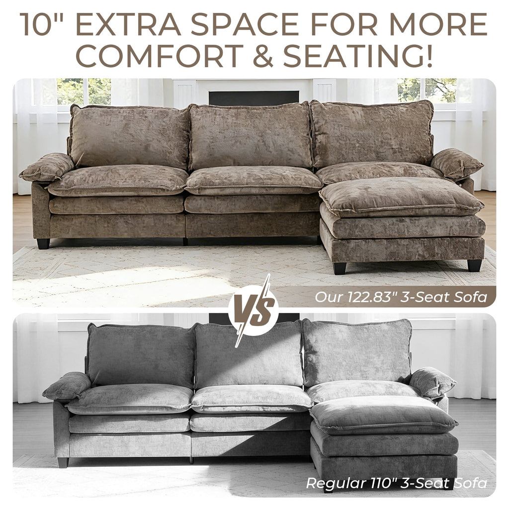Ktaxon Sectional Sofa L Shaped Couch with Chaise Living Room Sleeper Set, 2 Seats with Chenille and Double Layer Cushions 86 W Beige