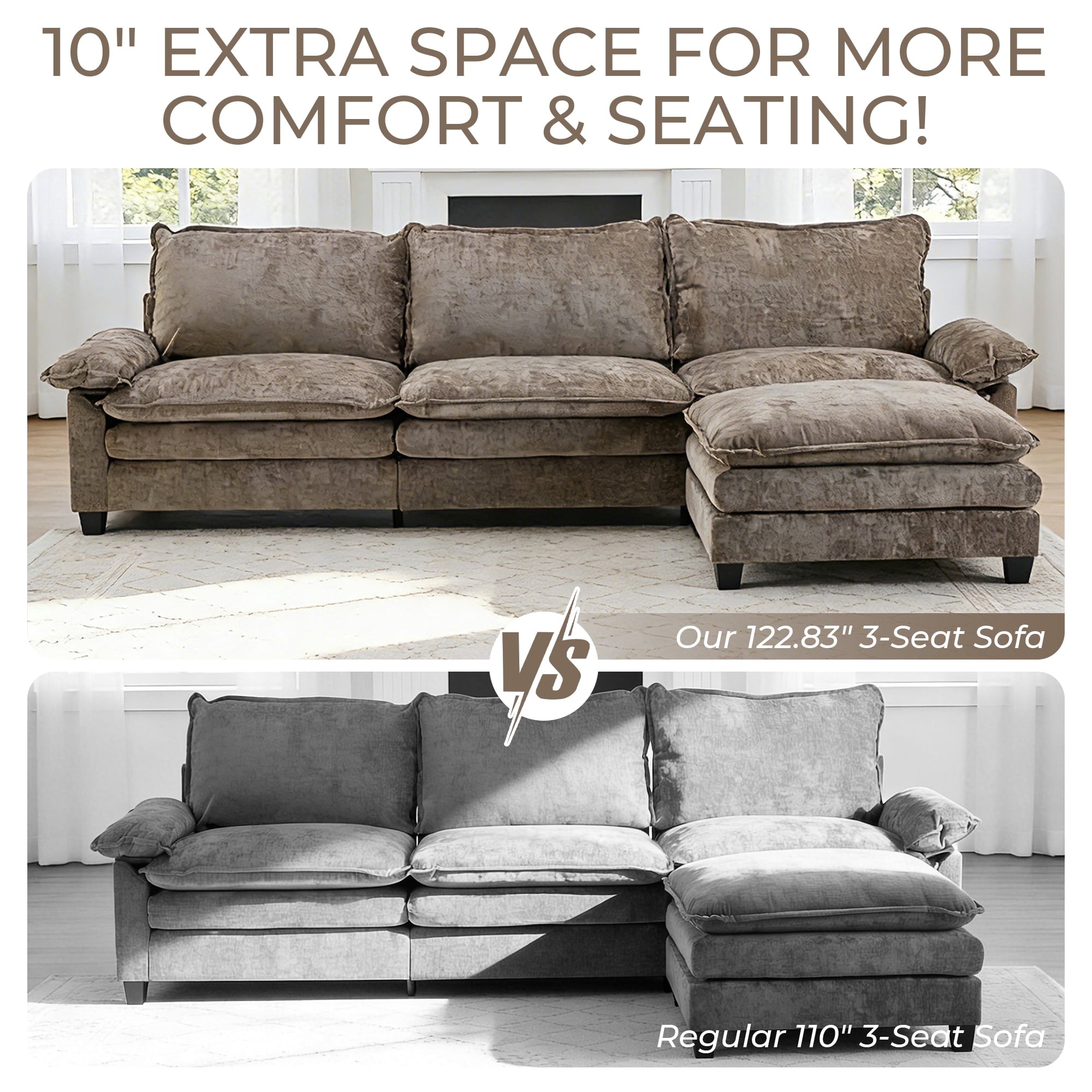 Ktaxon Sectional Sofa L Shaped Couch with Chaise Living Room Sleeper Set, 2 Seats with Chenille and Double Layer Cushions 86 W Beige