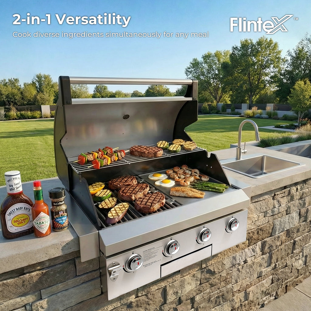 4 Burners Built-In Gas Grill, 40,000 BTU Outdoor Kitchen Grill with 653.2 Sq.in Cooking Area, LPG/NG, Perfect for Backyard BBQs