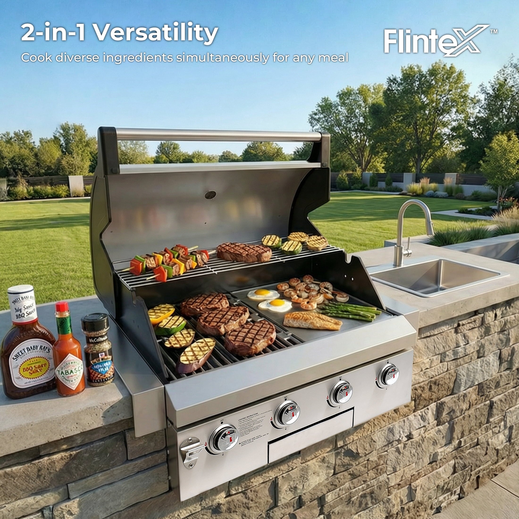4 Burners Built-In Gas Grill, 40,000 BTU Outdoor Kitchen Grill with 653.2 Sq.in Cooking Area, LPG/NG, Perfect for Backyard BBQs