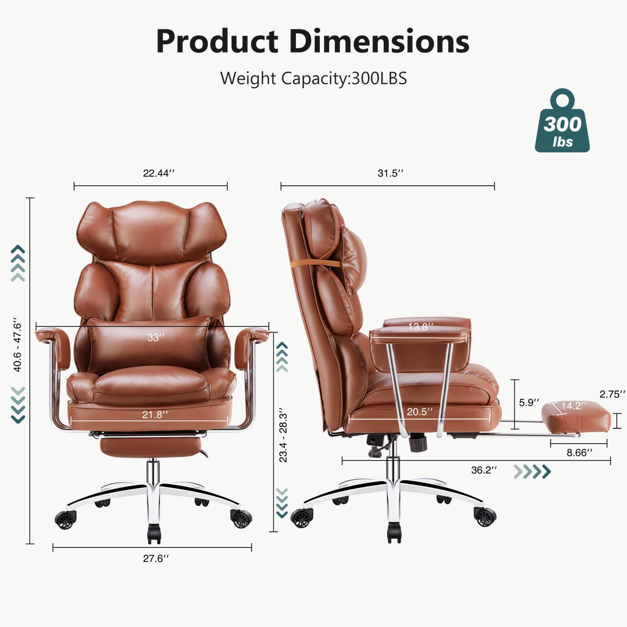 edx Executive Home Office Desk Chair, Ergonomic Big Tall High Back with Footrest & Lumbar Support, Reclining Comfy PU Leather Computer Gaming Chair with Swivel Wheels, Height Adjustable, Black