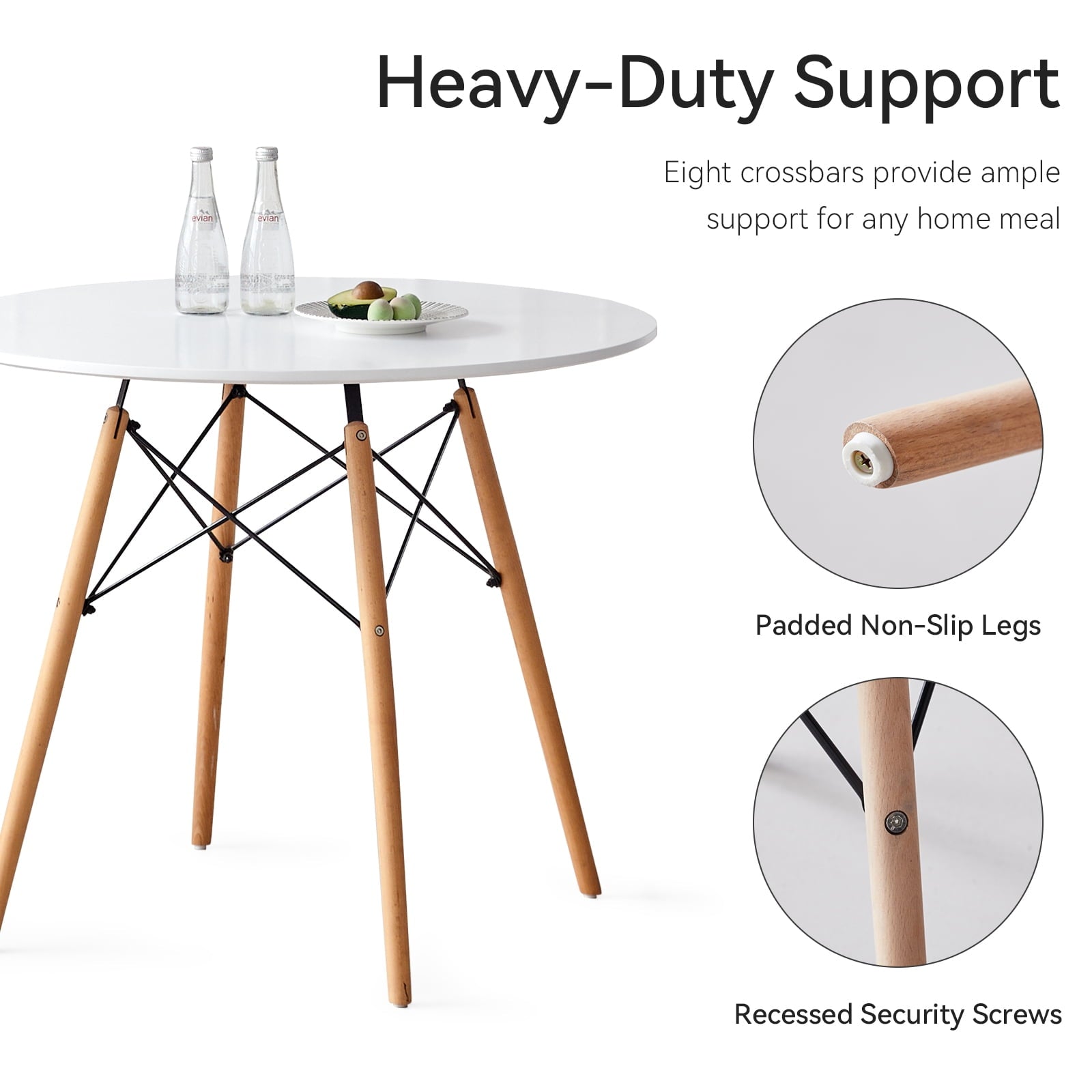 5-Piece 35.5'' Round Dining Table Set for 4, Kitchen Table Chair Set of 4, Mid-Century Modern Dinette Dining Room Table Set Dinner Table for 4 W/Solid Wood Legs, White