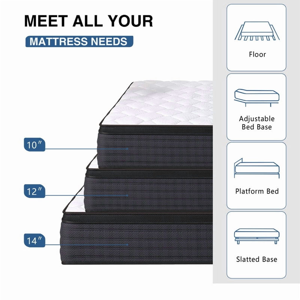 DEHIJU Queen Size Mattress, 12 Inch Hybrid Memory Foam Queen Mattress in a Box, Pressure Relief, Medium Firm, CertiPUR-US