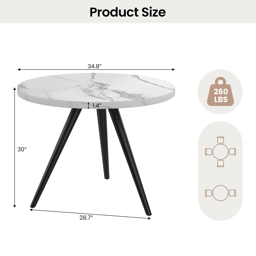 34.8 Round Dining Table for 4 People, Modern Circle Kitchen Table with Metal Legs for Kitchen, Dining Room, Apartment,Gray