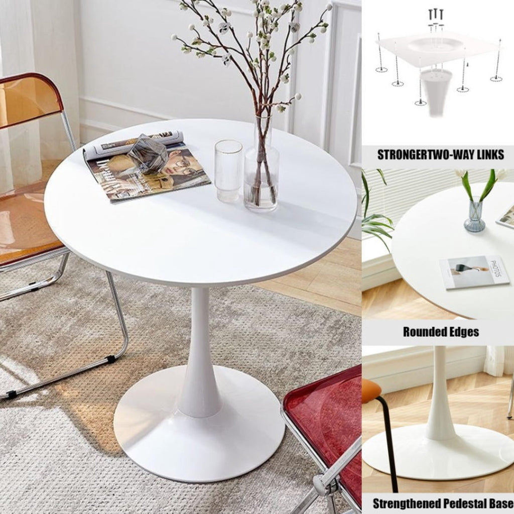 GDF Studio 24 Round Modern Dining Table, Wooden Top Tulip Table with Steel Pedestal Base, Kitchen Table, Walnut