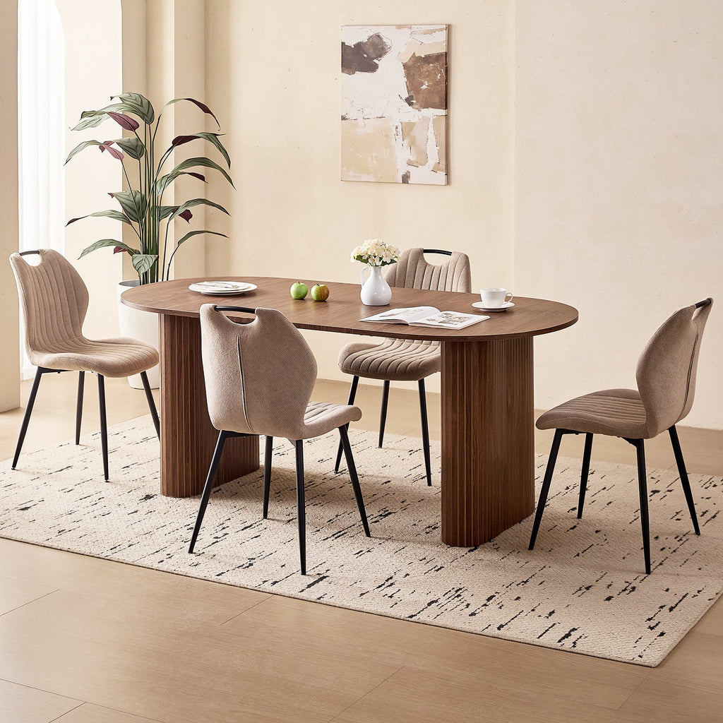 71 Natural Large Dining Table Set for 4 Modern Kitchen Table with Beige Boucle Upholstered Kitchen Chairs Set of 4