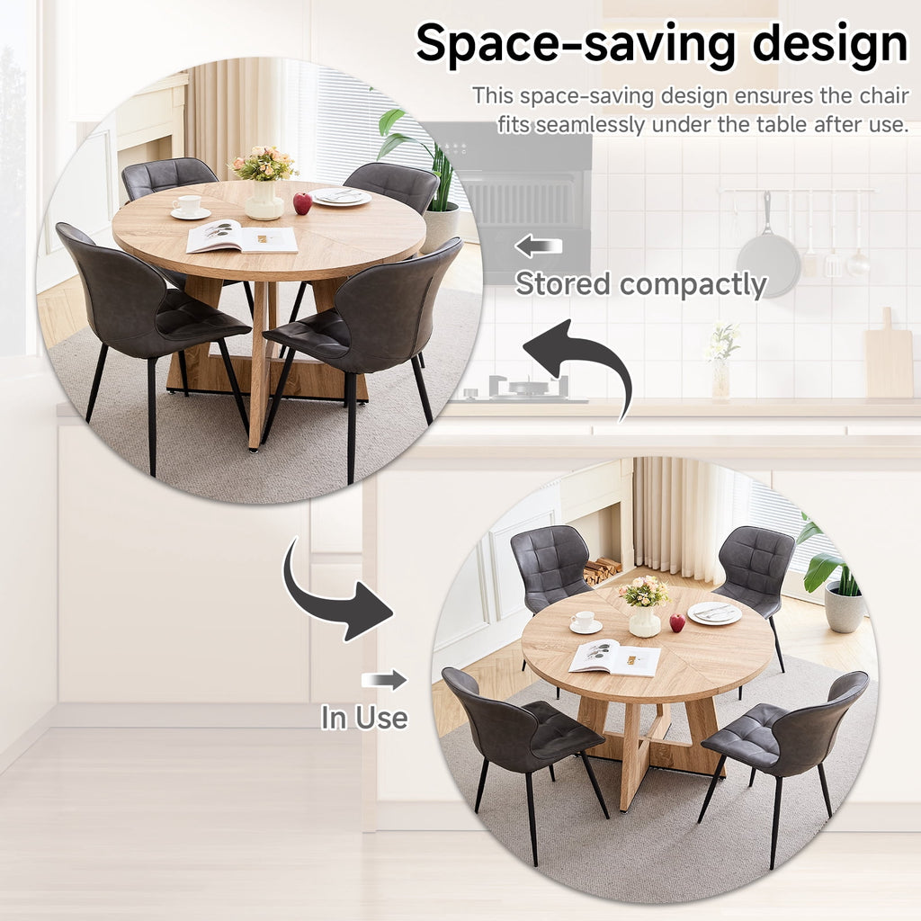 47 Round Dining Table Set for 4 Mid-Century Modern Kitchen Table with 4 Upholstered Chairs Kitchen Coffee Set Dining Table and Chairs for Living Room(Natural Table with 4 Beige Chairs)