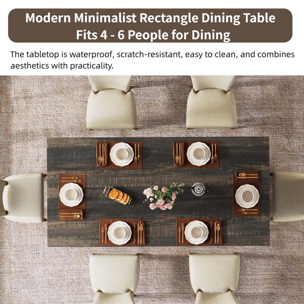 Fnova 63 Rectangular Modern Dining Table, Wooden Modern Kitchen Table for 6 People for Dining Room, Warm Brown (Chairs Not Included)